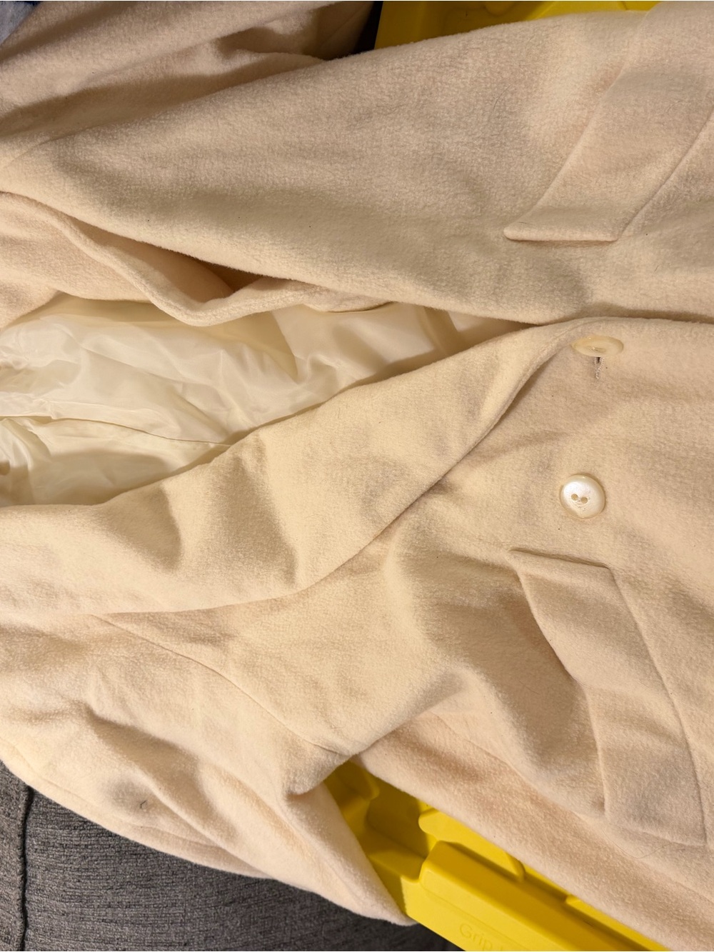 Classic Cream Trench Coat - Elegant Everyday Layer 100% Wool Shell